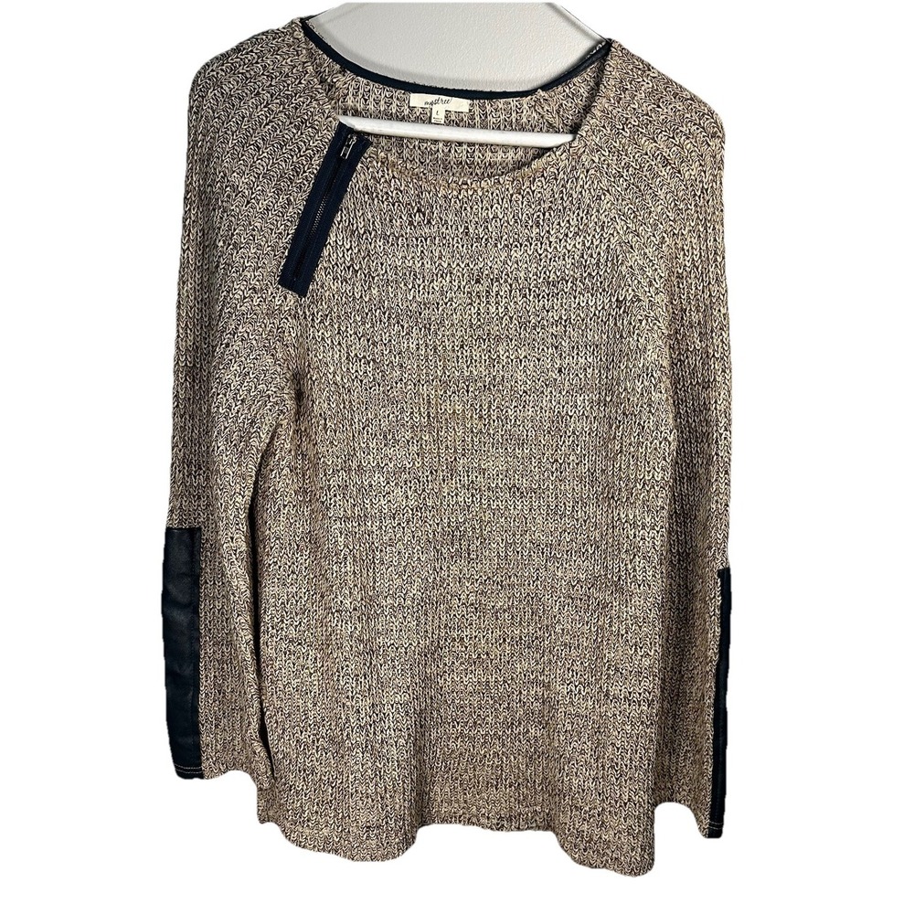 Mystree Sweater Color Block Pointelle‎ Beige/Tan Large